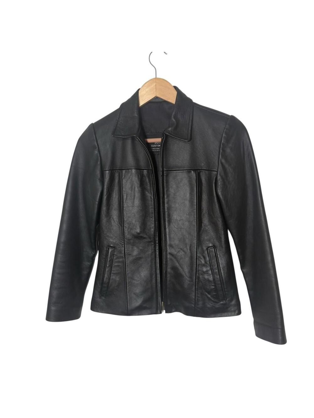 Vintage Kim's Custom Leather Korea Black Genuine Leather Jacket Womens Small 90s
